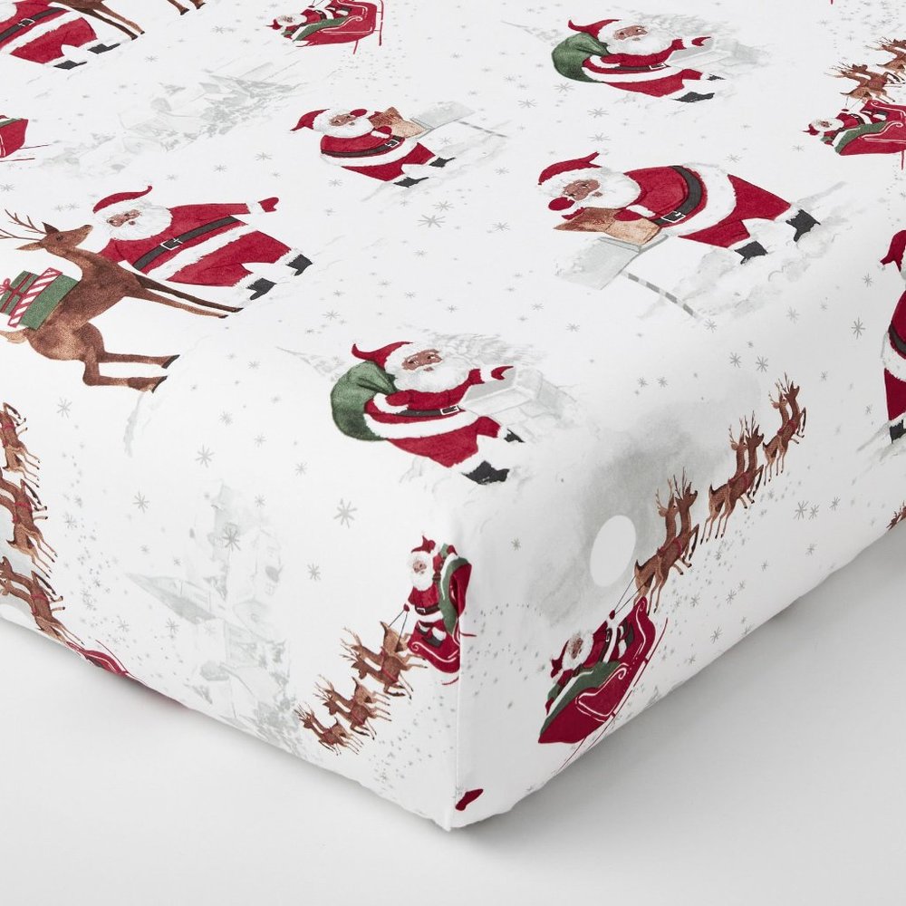Pottery Barn Kids Heritage Black Santa Organic Crib Fitted Sheet Cotton NWT NLA